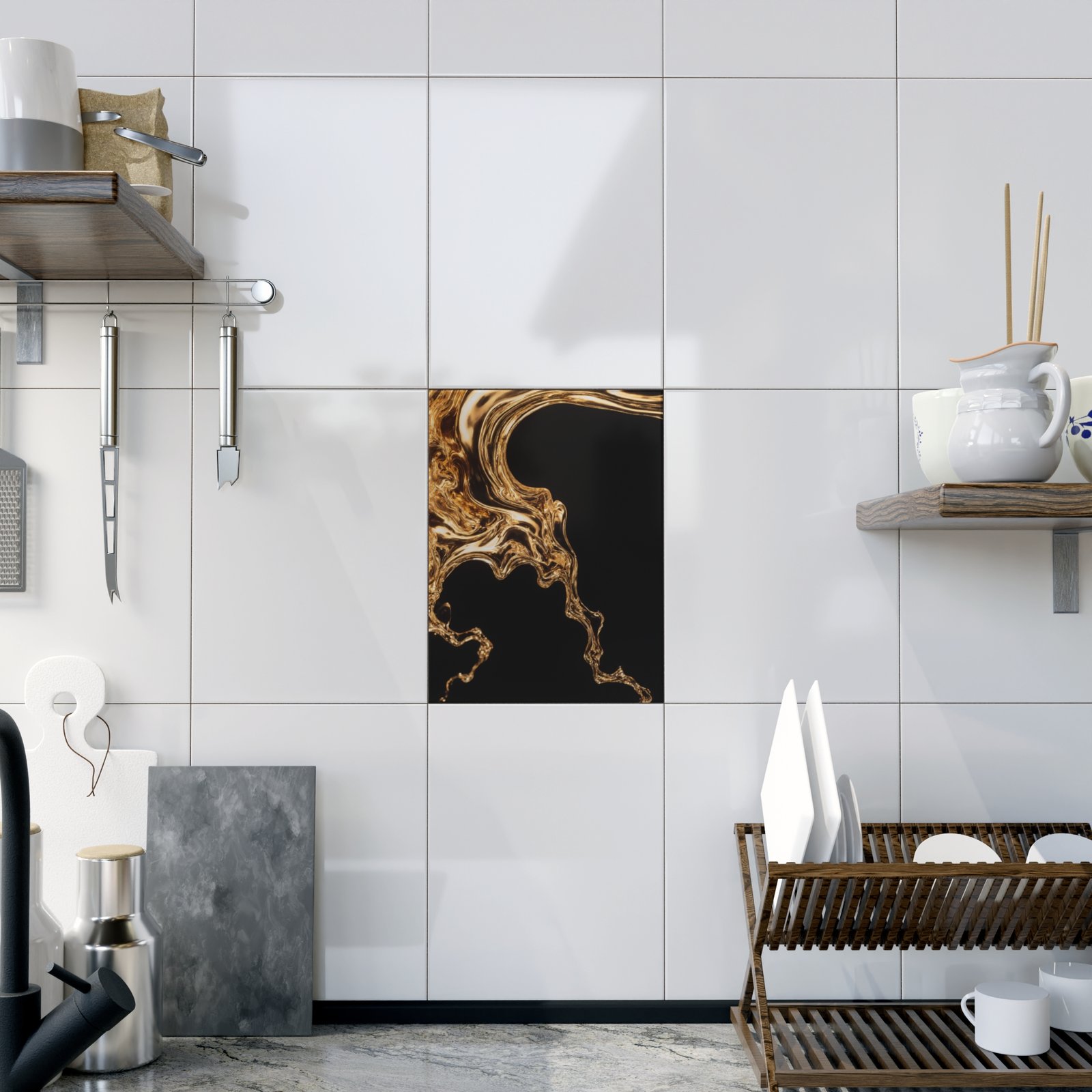 ceramic photo tile — gold liquid abstract wall art, modern metallic accent tile ceramic photo tile — gold liquid abstract wall art, modern metallic accent tile