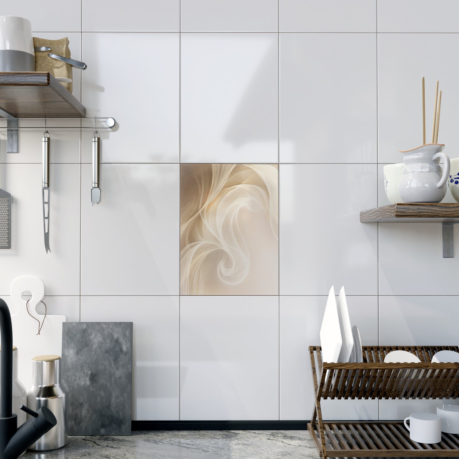 ceramic photo tile neutral swirl abstract wall art (beige cream) ceramic photo tile neutral swirl abstract wall art (beige cream)