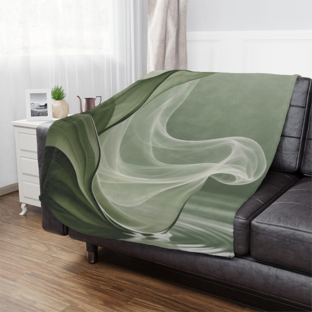 abstract green smoke minky blanket — soft swirl design for home decor