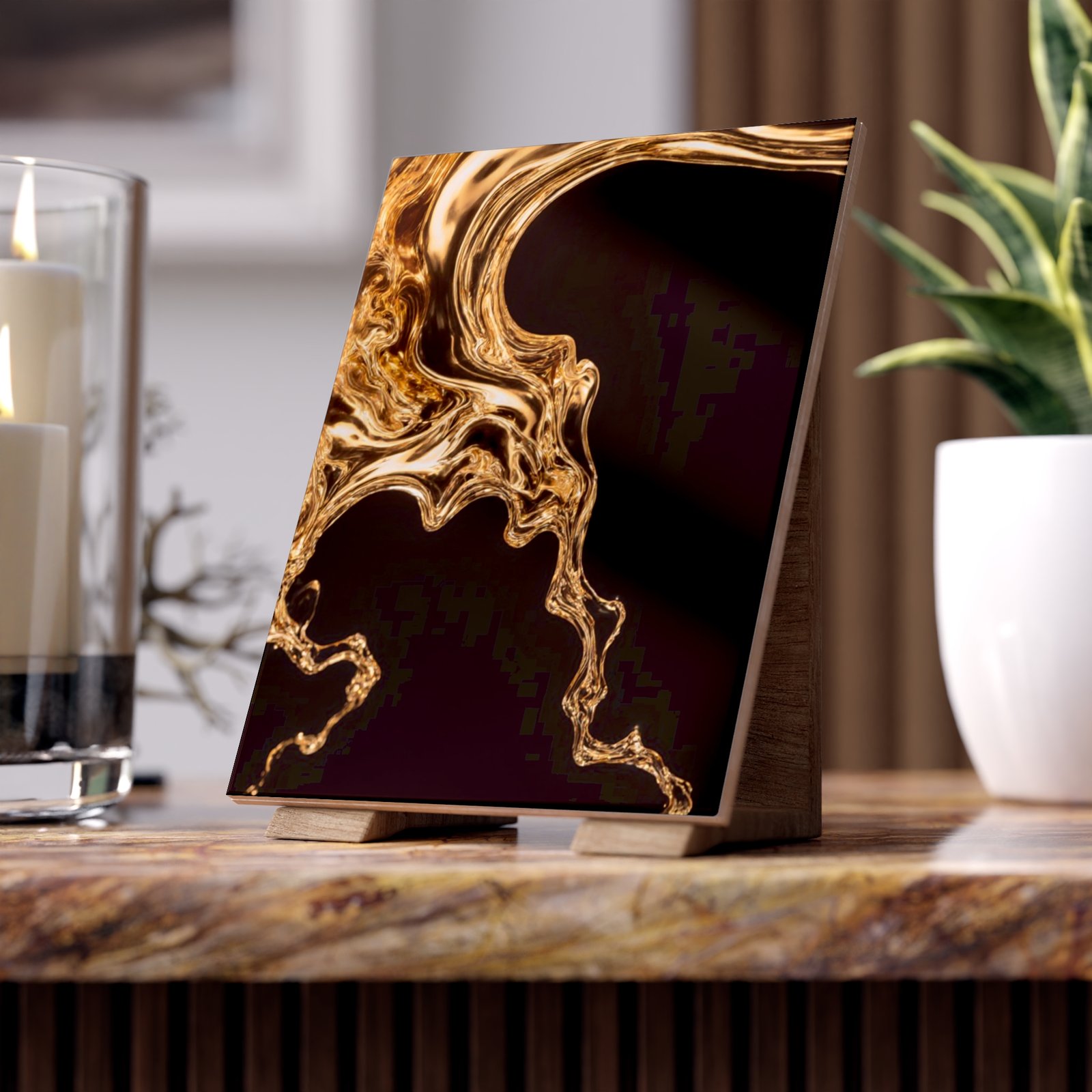 ceramic photo tile — gold liquid abstract wall art, modern metallic accent tile ceramic photo tile — gold liquid abstract wall art, modern metallic accent tile