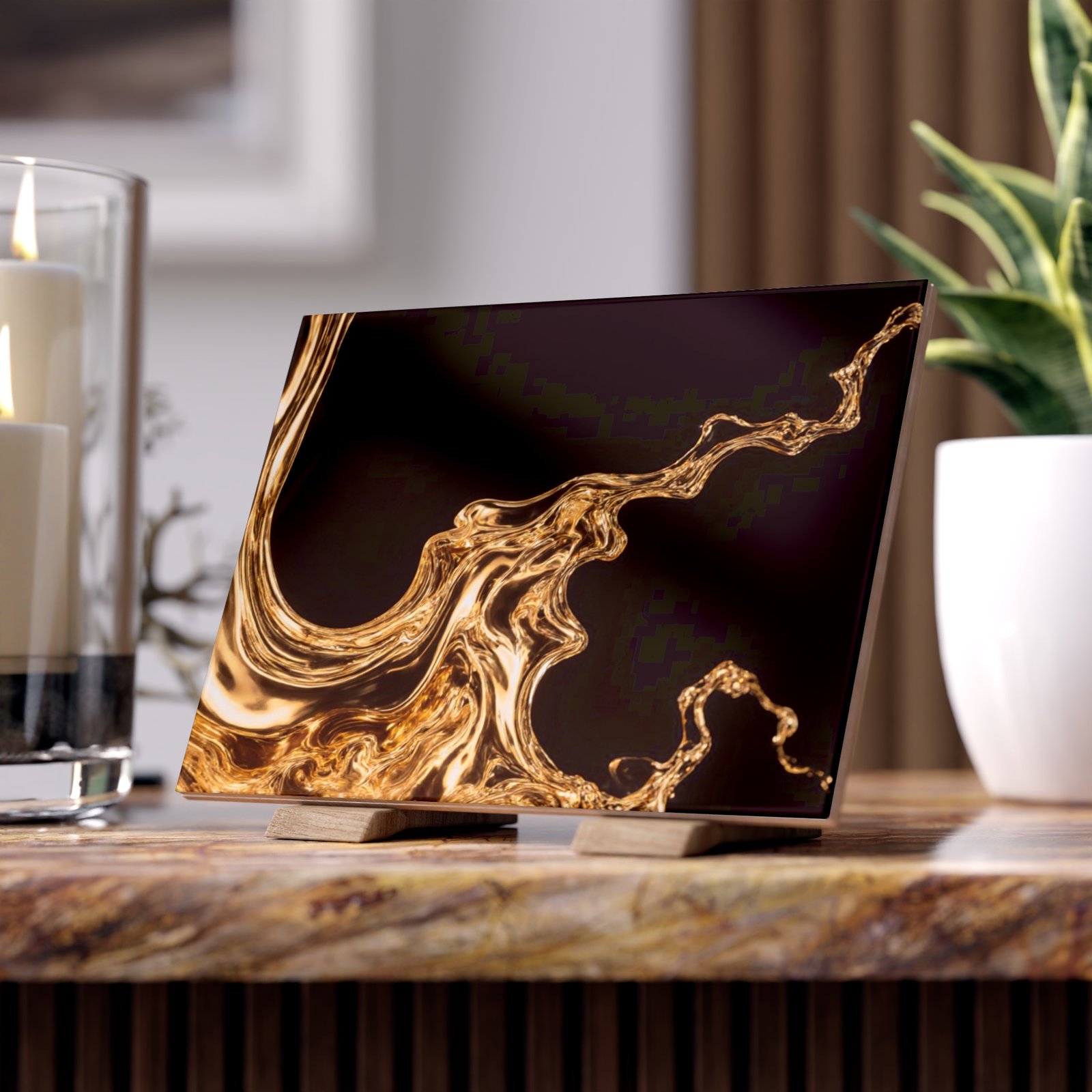 ceramic photo tile — gold liquid abstract wall art, modern metallic accent tile ceramic photo tile — gold liquid abstract wall art, modern metallic accent tile