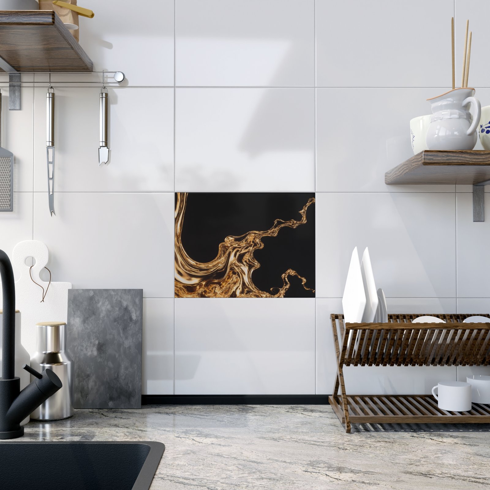 ceramic photo tile — gold liquid abstract wall art, modern metallic accent tile ceramic photo tile — gold liquid abstract wall art, modern metallic accent tile